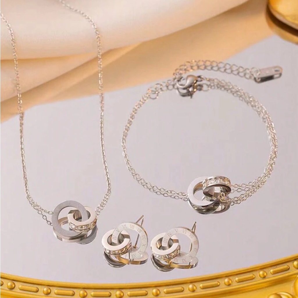 Waterproof 18k Gold Plated Diamond Roman Numeral Bracelet Necklace Earrings Waterproof 18k Gold Plated Diamond Roman Numeral Bracelet Necklace Earrings